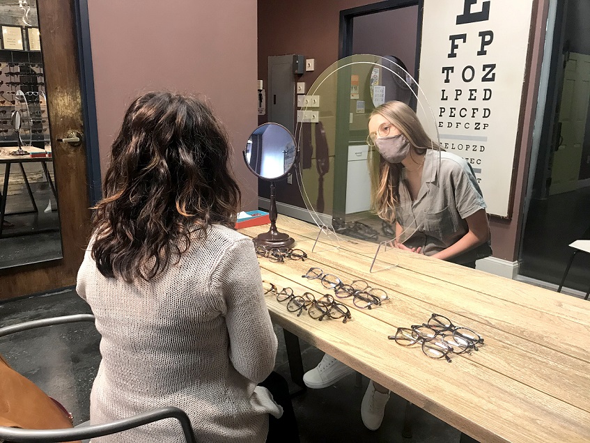 social-distanced-patient-and-optician Social Distanced patient and optician